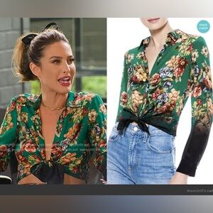 Alice + Olivia Teal Green Floral Ombre Button-Down Shirt